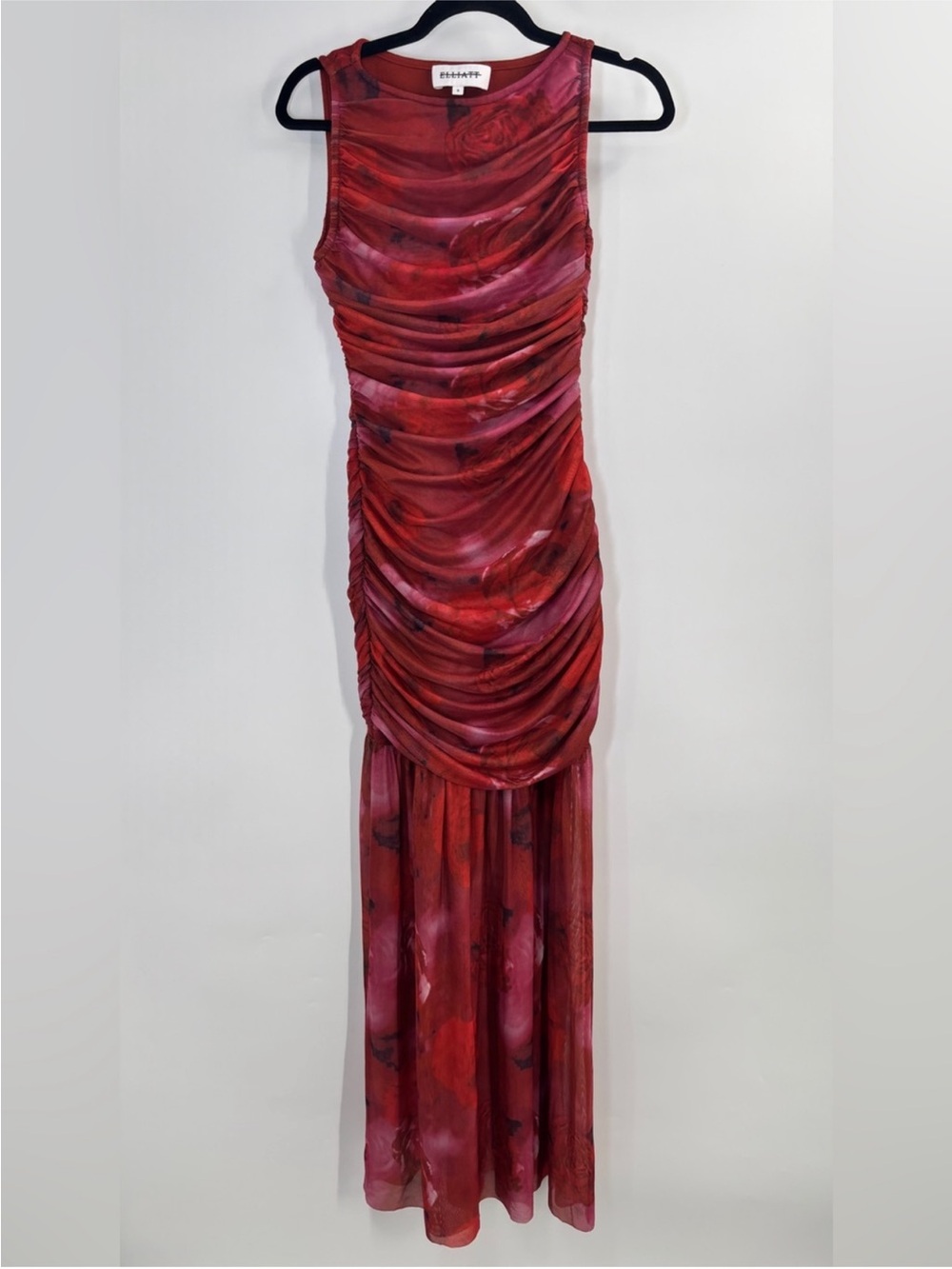Elliatt Elise Red Ruched Bodycon Mermaid Mesh Dress - Picture 4 of 6